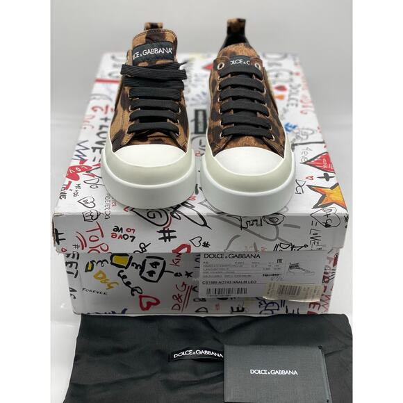 Dolce & Gabbana Leopard-Print Portofino Low-Top Sneakers sz. 38.5 EU (8.5 US) - Picture 7 of 11